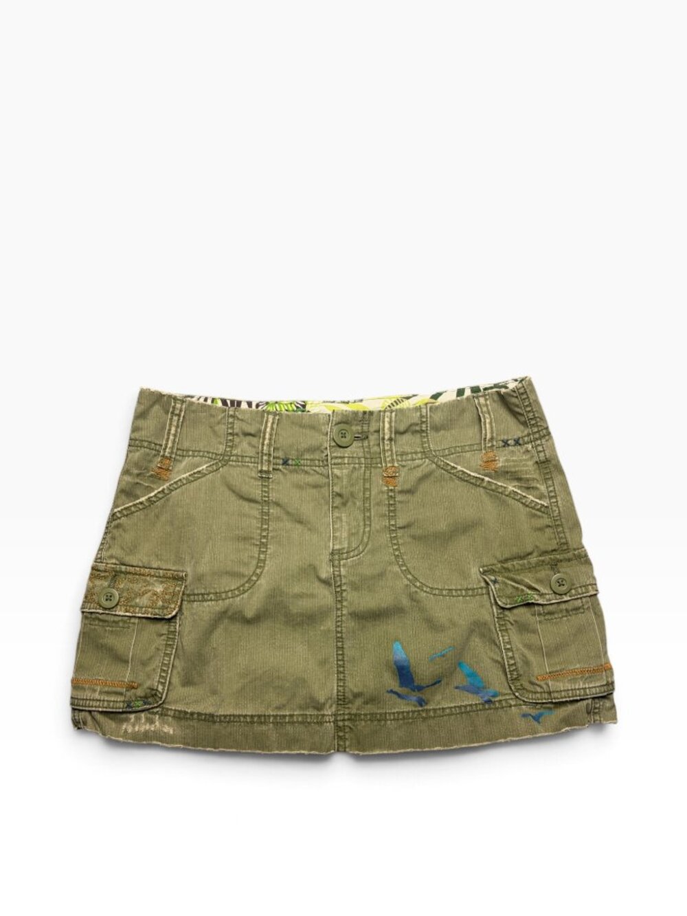 Old Navy Vintage Size 4 Cargo Skirt Green Embroidered Outer Banks Beach Y2K